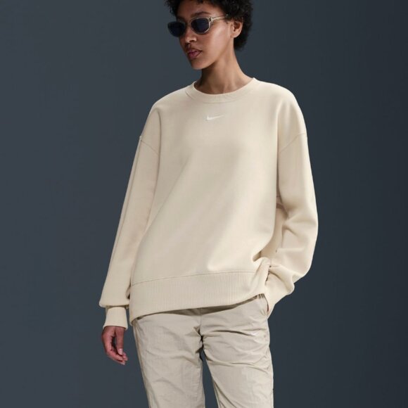 Nike Phoenix Fleece Oversized Crewneck Sweatshirt Light Orewood Center Swoosh S - Picture 16 of 16